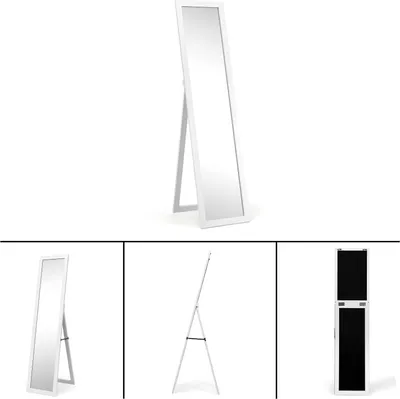Produktbild von Ganzkörperspiegel 2 in 1, Standspiegel & Wandspiegel, Garderobenspiegel mit Holzrahmen, freistehend, für Schlafzimmer & Wohnzimmer & Geschäft (Weiß)