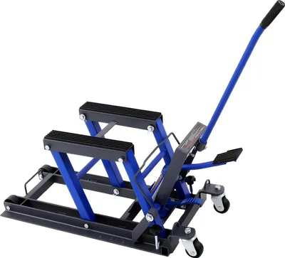 Immagine prodotto di Sollevatore per moto - Sollevatore idraulico per moto/ATV - Capacità di carico 680 kg - Altezza di sollevamento regolabile da 12 a 38,7 cm - Acciaio A3, 2 ruote - Blu