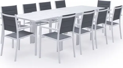 Produktbild von Ausziehbare Gartenmöbel VENEZIA aus grauem Textilene, 10 Sitzplätze - Weißaluminium