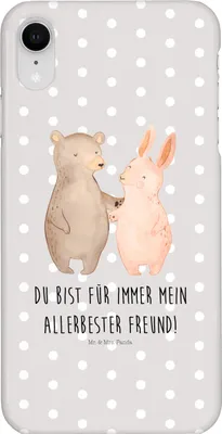 Produktbild von Mr. & Mrs. Panda Iphone XR Handyhülle Bär und Hase Umarmen - Grau Pastell - Geschenk, Umarmung, für Immer, Premium Kunststoff, Handy Case, Freundin