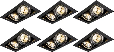 Produktbild von QAZQA - Design Set mit 6 Einbauspots schwarz AR111 verstellbar 2-Licht - Oneon I Wohnzimmer I Schlafzimmer - Stahl Rechteckig - LED geeignet G53