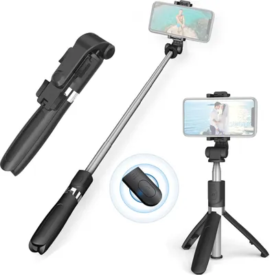 Produktbild von 27,5-Zoll-3-in-1-Selfie-Stick-Desktop-Stativ-Gimbal-Stabilisator mit 6-teiliger Teleskopstange mit Telefonclip und abnehmbarer Fernbedienung, kompatibel mit Android 4.3/iOS 5.1-System