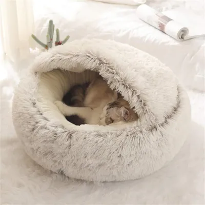 Imagen del producto de Cama para gatos Felpa con cubierta - Gris - 50 x 50 cm