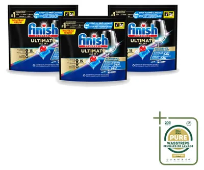 Produktbild von 3 x Finish Powerball Ultimate All in 1 Geschirrspültabs - 15 Tabs - Vorratspackung - 3 Stücke