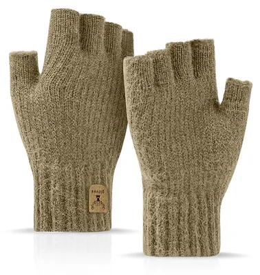 Produktbild von Fingerlose Handschuhe Winter Warm Strick Braun Herren Damen
