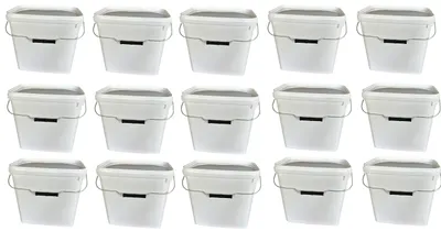 Produktbild von SILPLAST Eimer rechteckig mit Deckel 10L x 15 Kunststoffeimer 10 Liter lebensmittelecht stapelbar Plastikeimer leer Weiß