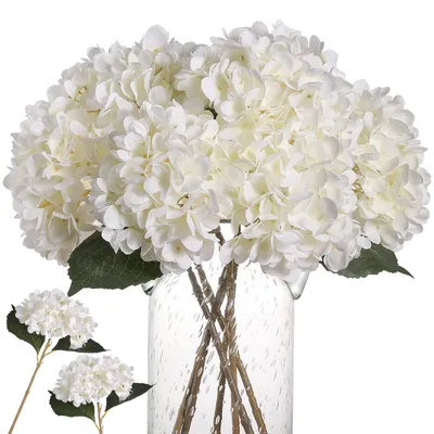Immagine prodotto di Ortensia artificiale - Seta - 6 pezzi - Bianco - 47 cm - Per matrimoni e decorazione