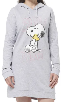Produktbild von The Peanuts Snoopy Sweatkleid für Damen - Oversize Hoodie Kapuzenpullover lang Sweatshirt langarm Grau M