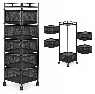 Obrázek produktu pro ModernHome VC5-1 Kovový pojízdný regál s 5 otočnými košíky, černý