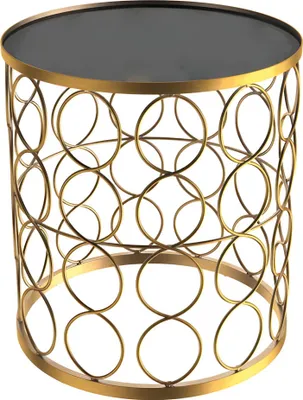 Produktbild von Beistelltisch Ø 41 cm Rund Tisch Couchtisch Korb Metall Glas Gold Nachttisch Sicherheitsglas kleiner Glastisch