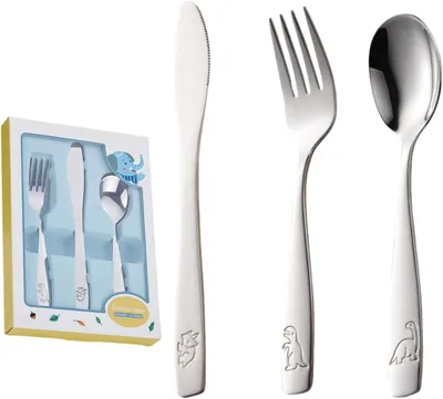 Productafbeelding van Kindercutlery Set 3-delig, RVS 304, Lepel, Vork en Mes, Veilig en Duurzaam, voor Thuis en School