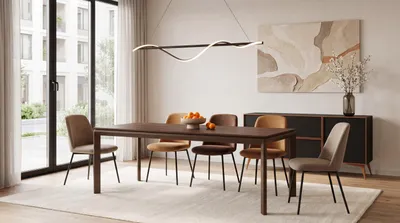 Produktbild von Rechteckiger Esstisch Ausziehbar – Minimalistischer Esszimmertisch mit Braunen Metallbeinen – 180 x 90 cm – Verlängerbar bis 270 cm – Nussbaum Braun