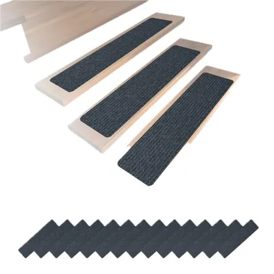 Obrázok produktu pre Relaxdays – sada 16 kusov schodových rohoží, obdĺžnikové schodové rohože, 75 x 20 cm, samolepiace schodové koberčeky, tmavošedé