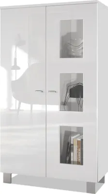 Produktbild von Vladon Vitrine Denjo,  Germany, Standvitrine mit 2 Türen und 3 Glaseinsätzen, Weiß matt/ Weiß Hochglanz (71 x 129 x 35 cm)