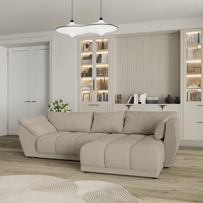 Produktbild von Masseno Ecksofa ORENTI R-S mit Schlaffunktion L-Form, Sofa mit Bettkasten, Wohnzimmersofa, Couch, Soffa, Bettsofa, Couchgarnitur- Beige, QUELLE 05