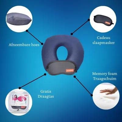 Produktbild von Nackenkissen Reisekissen – 35 x 30 x 10 cm – tragbares ergonomisches Reisekissen aus Memory-Schaum zur Nackenstütze – kompaktes und faltbar