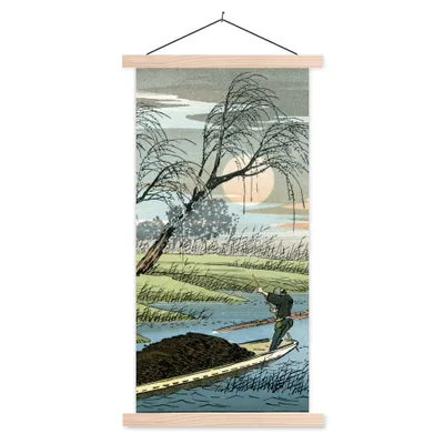 Produktbild von MuchoWow® Textilposter Japanischer Farbholzschnitt 60x120 cm mit holzfarbenen Rahmen - Holz