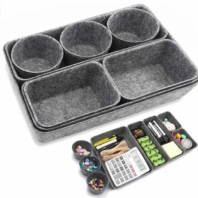Immagine prodotto di Organizer per cassetti da 8 pezzi, grigio scuro, per cassetti della scrivania da ufficio