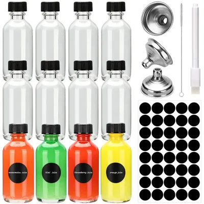 12 Mini-Glasflaschen 60 ml mit Deckeln & Trichter