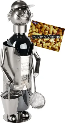 Produktbild von BRUBAKER Weinflaschenhalter Angler mit Kescher - Metall Flaschenhalter Angeln - 35 cm Wein Geschenk mit Grußkarte