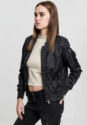 Produktbild von Urban Classics Damen Jacke Ladies Nylon Twill Bomber Jacket Black/Black-XS