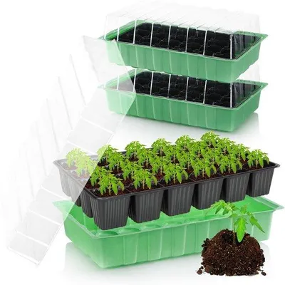 Produktbild von Unyqoos® Komplettes Anzuchtset – 8 Indoor‑Gewächshäuser mit Deckeln und Mehrfach‑Anzuchtplatten, für bis zu 192 Pflanzen, Kunststoff, ideal für Fensterbank