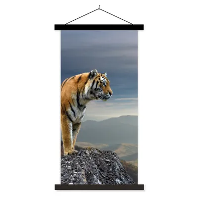 Produktbild von MuchoWow® Textilposter Tiger - Berg - Natur - Landschaft 90x180 cm mit schwarzem Rahmen - Dekoration Wohnzimmer