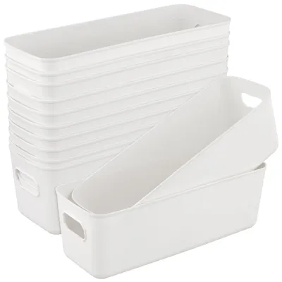 12er-Set schmale Aufbewahrungsboxen, 28x10x9,5 cm, weiß