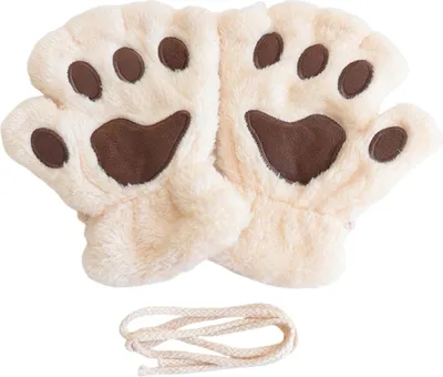 Produktbild von Damen-Katzenpfoten-Handschuhe, niedliche, flauschige, warme Halbfingerhandschuhe, Winter-Plüschhandschuhe mit Tierpfoten für Mädchen und Teenager, geeignet für Cosplay, Kostümpartys und den Alltag