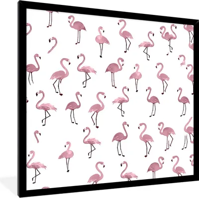 Produktbild von MuchoWow® MuchoWow® Gerahmtes Poster Flamingo - Rosa - Muster - Illustration 40x40 cm - Poster mit zchwarzem Bilderrahmen - Mit Rahmen - Wanddekoration Schlafzimmer