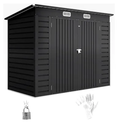 Produktbild von Metall Gerätehaus 4,1 m² 249x121x183cm Abschließbares Gartenhaus mit Pultdach Doppeltür für den Außenbereich Grau