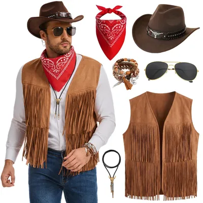 Immagine prodotto di Costume da cowboy, 9 pezzi, taglia L, color marrone, ideale per il Carnevale