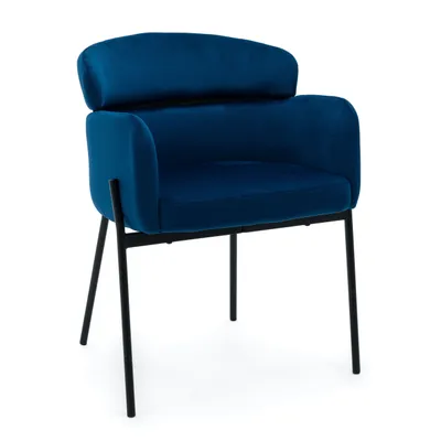 Zdjęcie produktu dla NEW HOME Krzesło BOLZANO krzesło do jadalni tapicerowane do salonu glamour z podłokietnikami - granatowe - nowoczesne meble welur aksamit