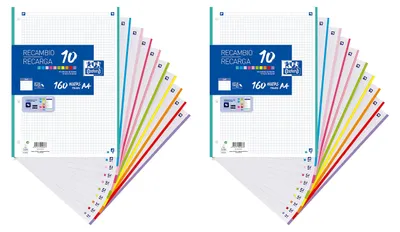 Produktbild von A4-Blätter, kariert, 2 Stück, Oxford-Papier, 10 Farben, 160 Blatt, kariert 5 x 5