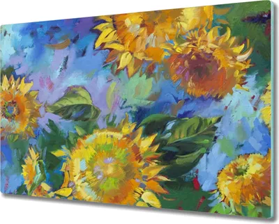 Produktbild von Coloray Schneidebrett Herdabdeckplatte 80x52 cm Kochplattenabdeckung Hackbrett Küchenbrett - Blumen Sonnenblumen