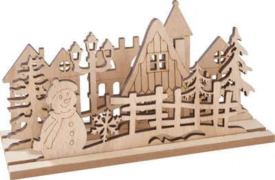 Produktbild von VBS Holz-Steckmotiv "Dorf mit Schneemann", 4-tlg.