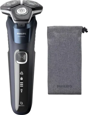 Produktbild von Philips SHAVER Series 5000 S5885/10, Rotationstrasierer, Schwarz, Blau, Tasten, LED, Batterie / USB, Lithium-Ion (Li-Ion)