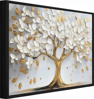 Produktbild von Bilder mit Rahmen Baum Abstrakt Blumen - 100x70 cm - Wandbilder Wohnzimmer Schlafzimmer - Leinwand Bilder mit Rahmen Beige - PPR15407O1
