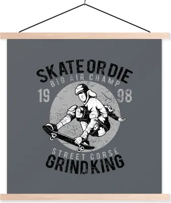 Produktbild von MuchoWow® Textilposter Skateboard - Retro - Zeichnung 120x120 cm mit holzfarbenen Rahmen - Textil-Poster