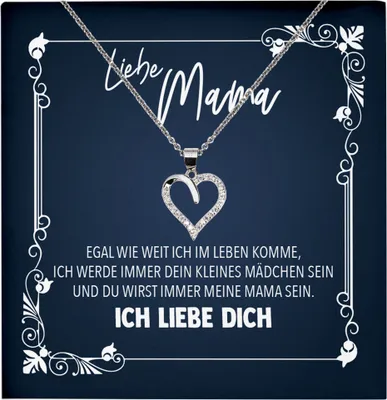 Produktbild von 22Feels Echt Silber Halskette - Liebe Mama Geschenk von Tochter Geburtstag und Muttertag Mutter Schmuck Set für Frauen - Herz Anhänger, Karte