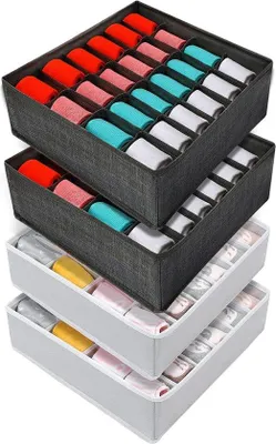 Image de Lot de 4 boîtes de rangement grises pour chaussettes et sous-vêtements
