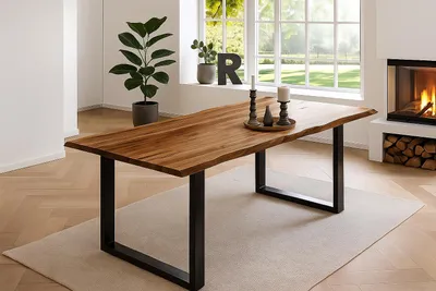 Produktbild von Esstisch Baumkante, 140x80 cm, NOAH, Akazie, Natur, U-Gestell schwarz