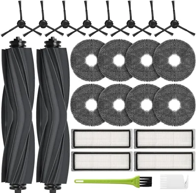 A collection of robot vacuum cleaner accessories laid out on a white background.