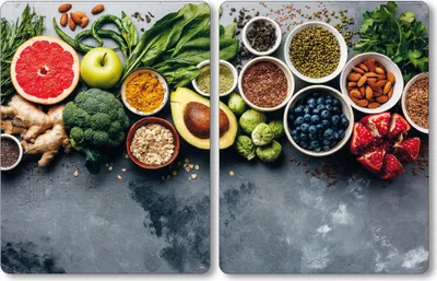 Produktbild von KESPER XL Herdabdeckplatte Glas – Motiv Healthy Kitchen – 50 x 38,5 x 0,8 cm – als Schneidebrett, Spritzschutz & Abdeckung – Artikel 3664313