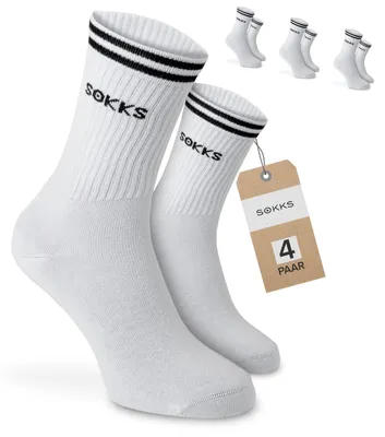 SOKKS Sportsocken Weiß mit Schriftzug aus Baumwolle — 4 Paar Set