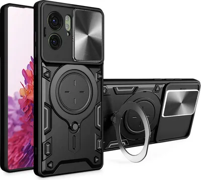 Produktbild von Handyhülle für Motorola Edge 40 Dual-Layer Stoßfest Rüstung Hülle mit Dia Kameraschutz und Kreisförmig Ring Ständer Schwarz