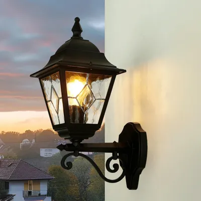 Produktbild von Wandlampe außen Schwarz IP43 Rustikal Aluminium Kirchenglas E27 Wandleuchte Außenleuchte Terrasse Eingang