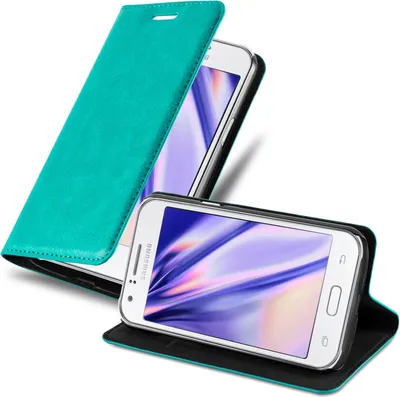 Produktbild von Cadorabo Hülle für Samsung Galaxy J1 2015 Schutz Hülle in Türkis Handyhülle Etui Case Cover Magnetverschluss
