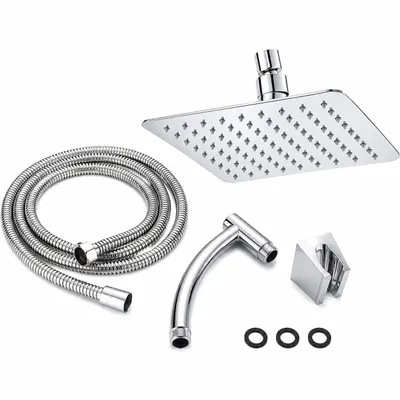 Produktbild von Regendusche XL Deluxe – Ø 28 cm – Silber – Duschkopf mit Schlauch und Halterung – Regenduschkopf – Handbrause, KI-generiertes Bild