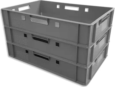 Produktbild von 3er Set E1 Eurofleischkiste Stapelkiste Box Metzgerkiste lebensmittelecht grau (3xE1 grau)